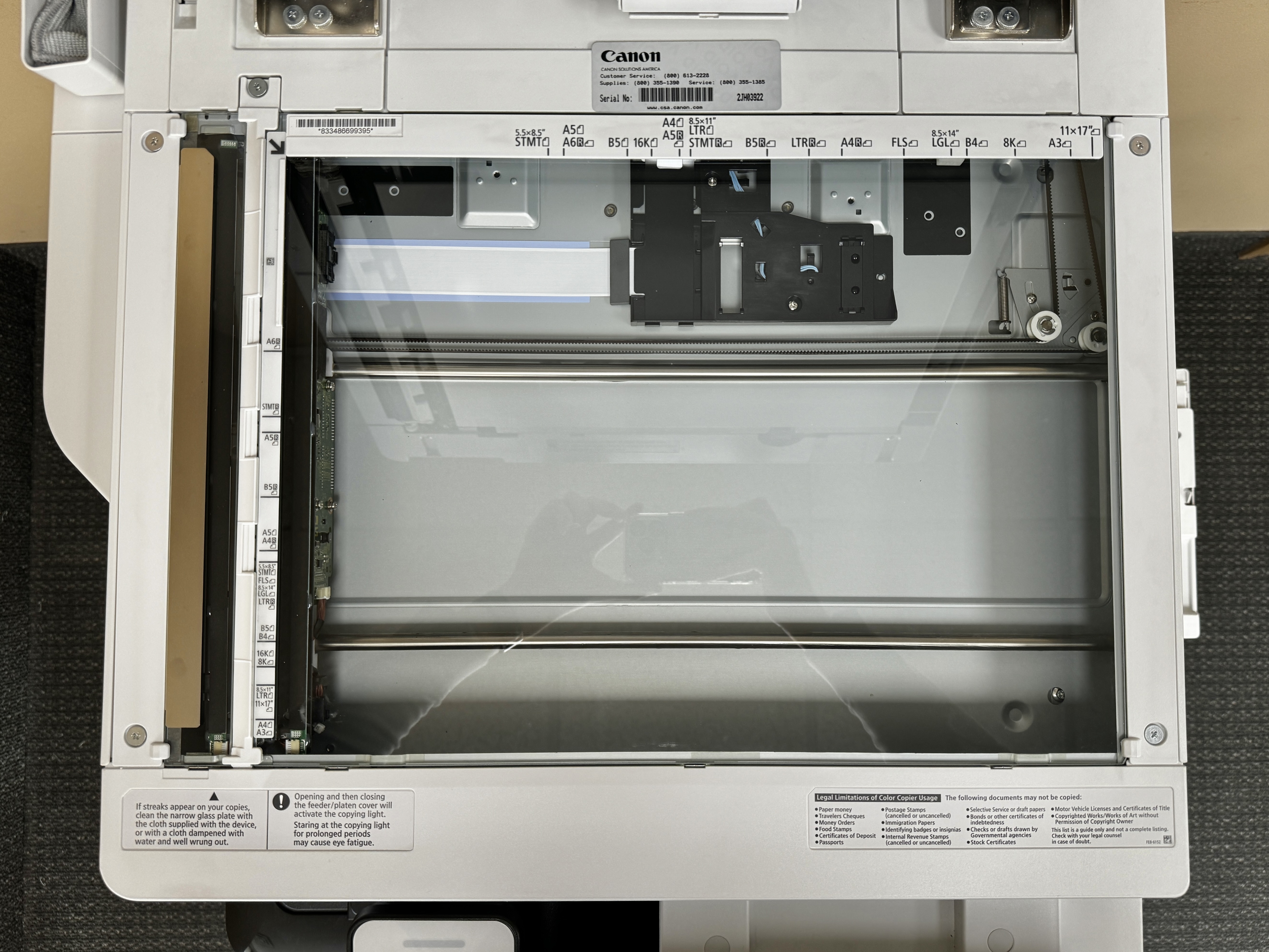 adf open on a canon imagerunner advance c5550i copier printer