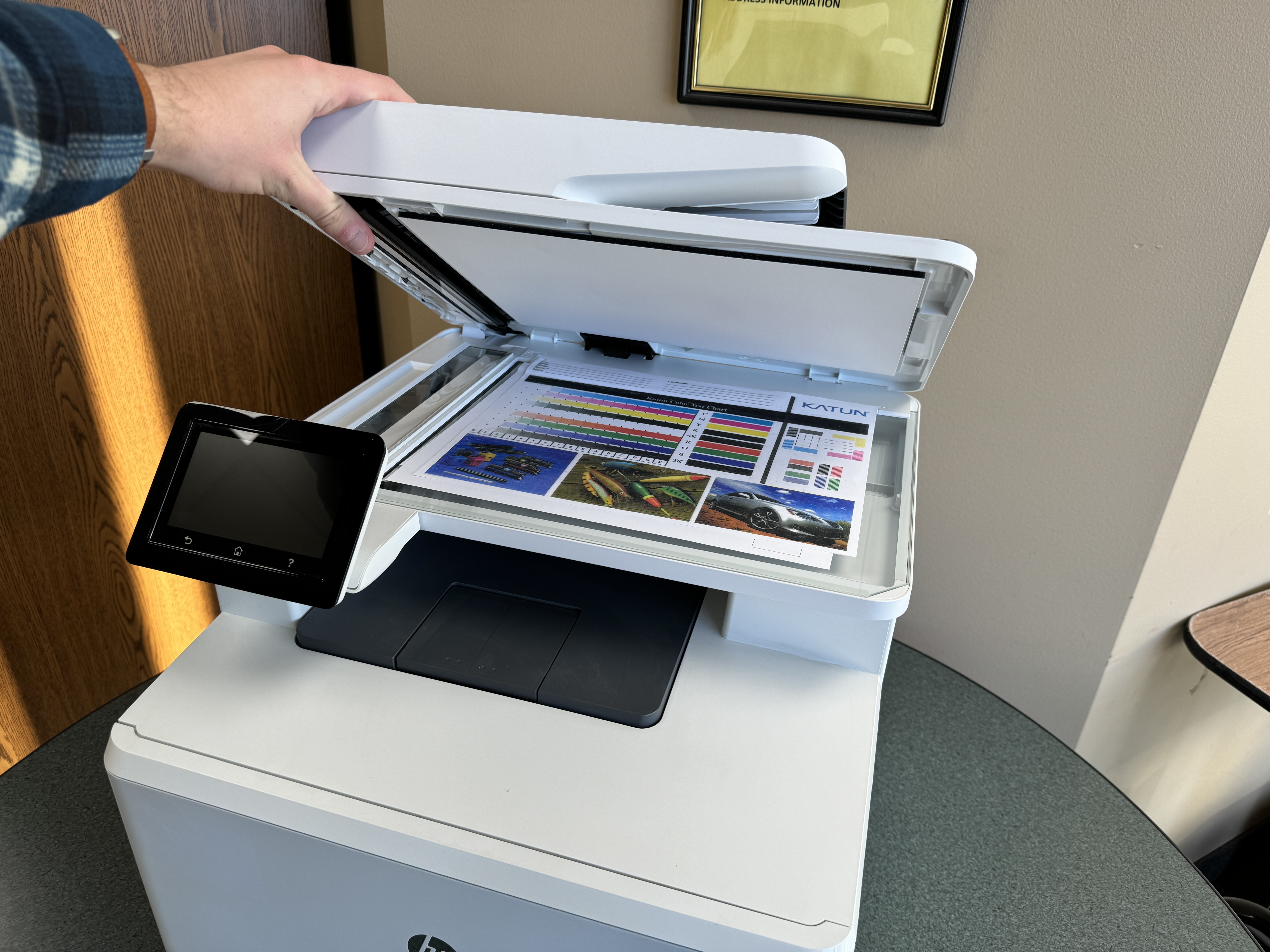 HP M477 Color Copier used in a typical IOT used copier lease. 