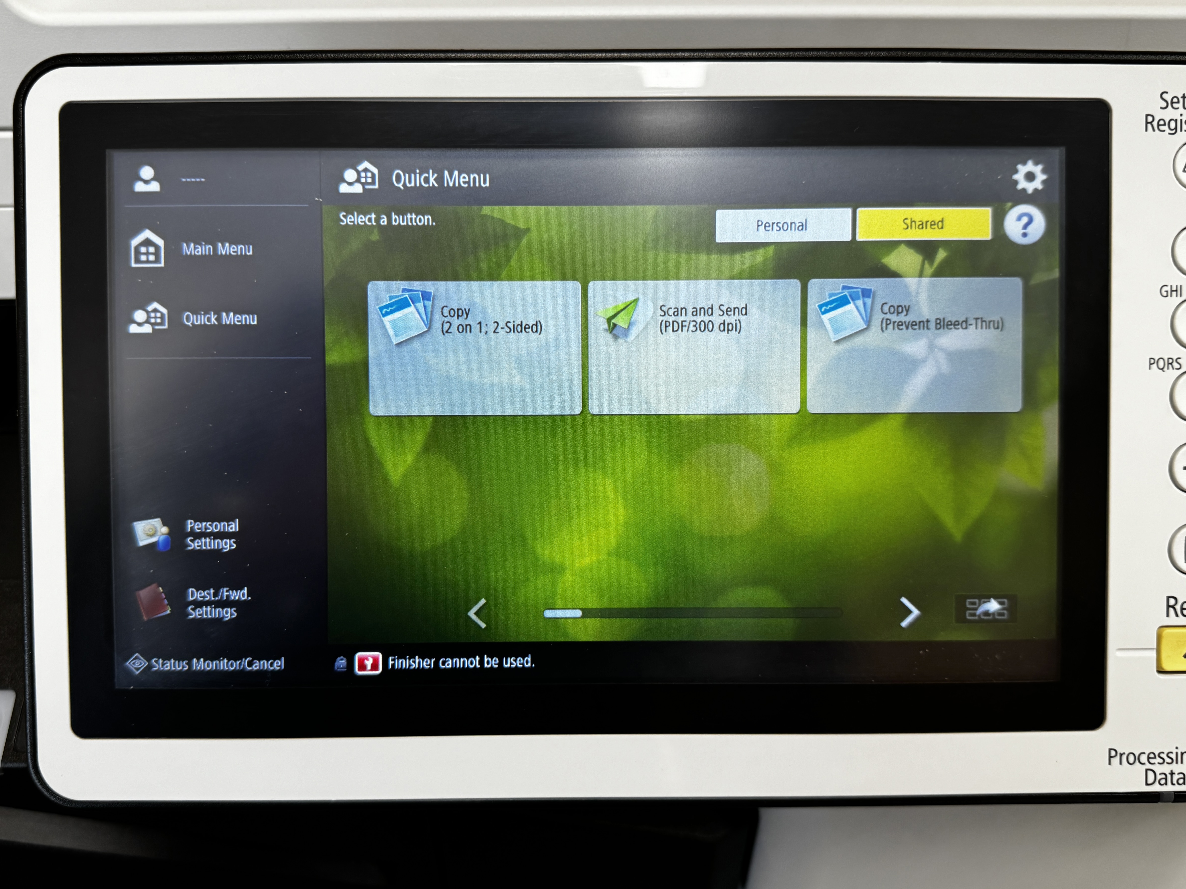 Control panel for a Canon imagerunner advance.