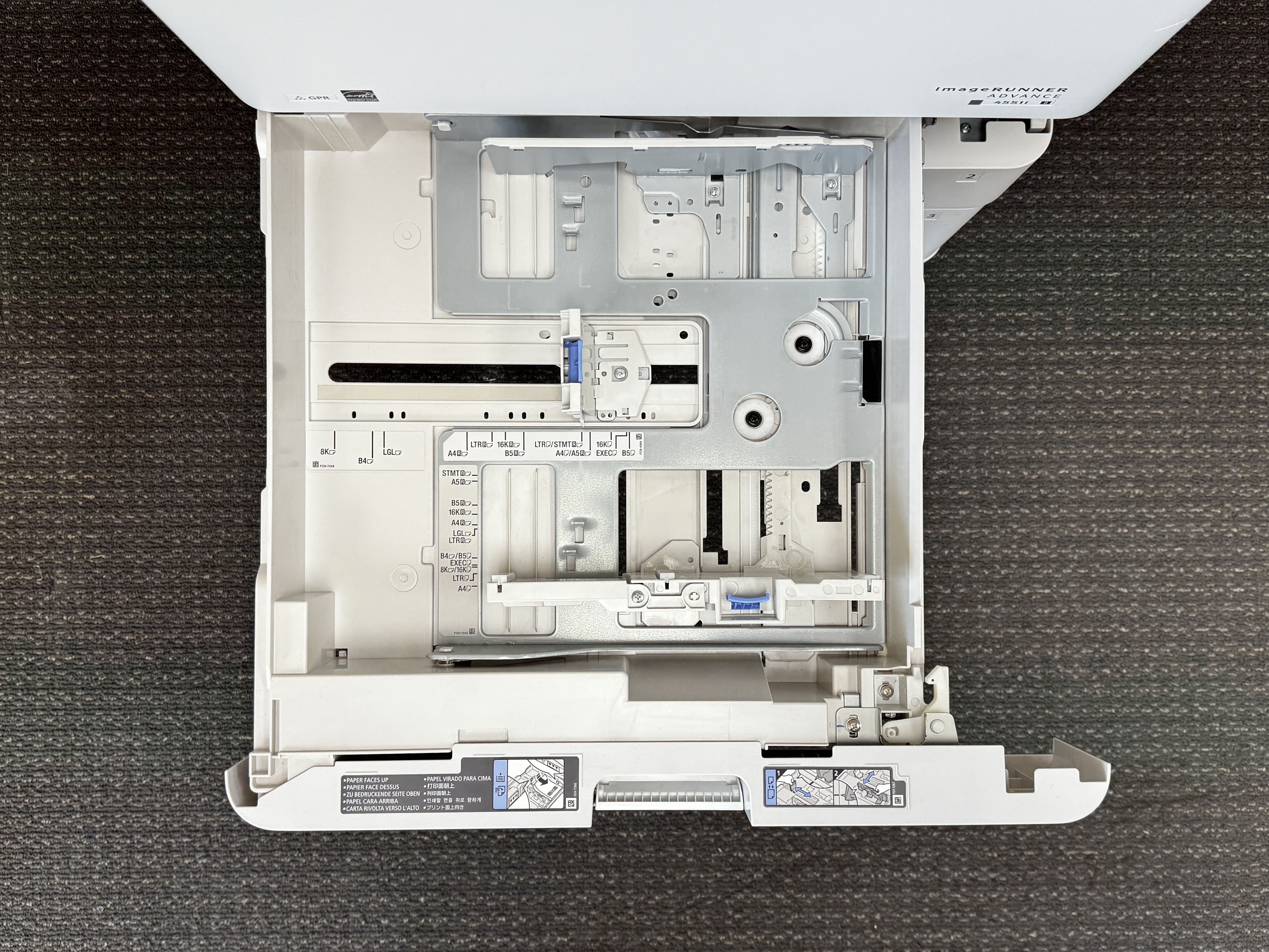 Paper tray for a Canon imagerunner 4551ii black and white copier.