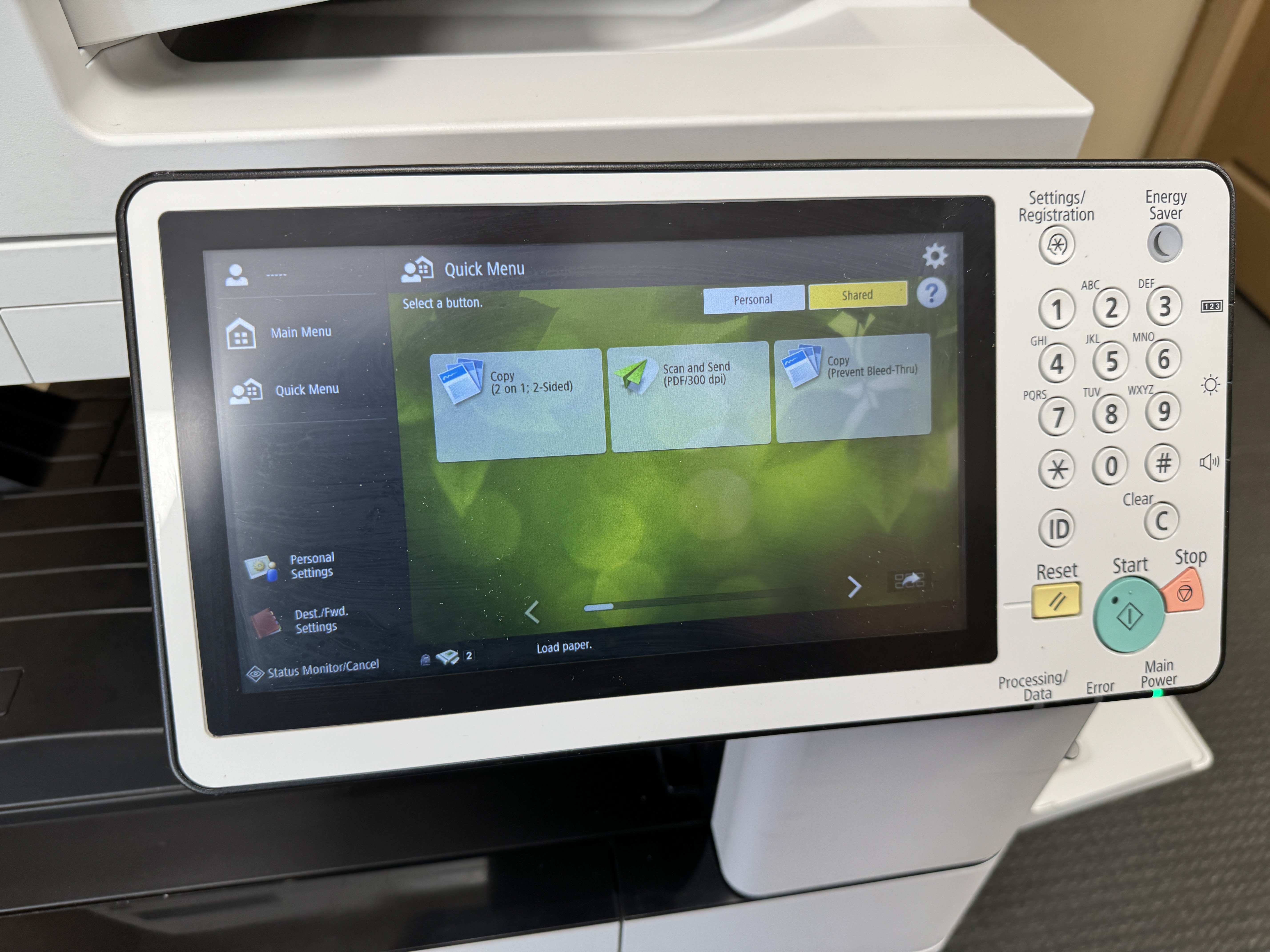 Quick menu on canon copy machine lease