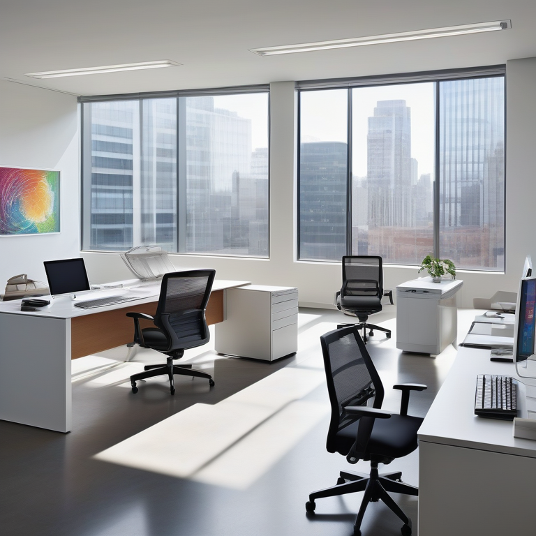 A modern office with professionals using a high-end printer, exuding a sleek and efficient vibe.